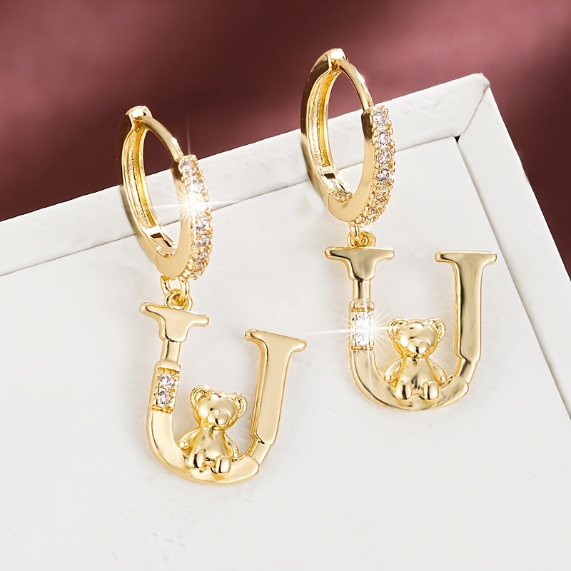 Women's Fashionable Letter Bear Design Drop Earrings Set